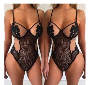 Women's Sexy Sheer Floral Lace Bodysuit Corset Top Spaghetti Strap