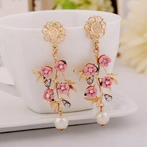 18 K oro colorida resina cristal colgante pendiente árbol flor rosa perla <span class=keywords><strong>de</strong></span> <span class=keywords><strong>agua</strong></span> dulce del perno prisionero - Product Image 3
