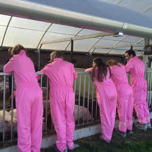 Pink hooded coveralls Outlet