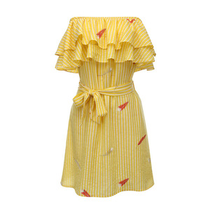 Nueva llegada impreso rayas verticales del hombro vendaje vestido de las mujeres del verano de las muchachas - Product Image 4