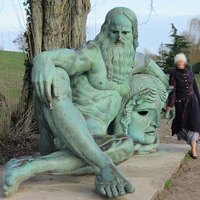 Statue vintage en Bronze, grande boule de transport, grec, Atlas du dieu, Sculpture d'extérieur