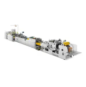 Automática máquina de fabricación de bolsas de papel con reforzado de pegar y superior plegable y agujero panching