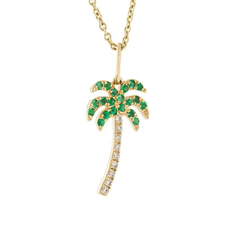 LOZRUNVE — collier avec pendentif en argent 925 en forme d'arbre de palmier émeraude, bijoux en pierre CZ