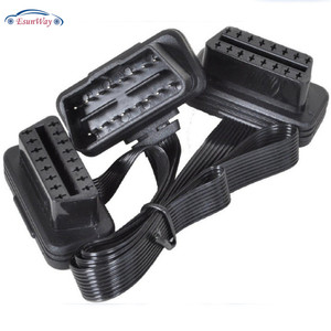 OBD2 <span class=keywords><strong>OBD</strong></span> <span class=keywords><strong>II</strong></span> 16 pines macho a doble hembra Y Splitter Codo Cable de extensión ELM327 Flat Noodle <span class=keywords><strong>OBD</strong></span> Adaptador de diagnóstico - Product Image 2