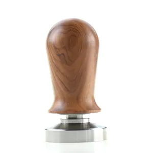 YE400 Wood Handle 304 Stainless Steel Flat Base 58ミリメートル30lbs Calibrated Coffee Tampers With Spring Loaded Coffee Tamper