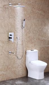 Salle de bain carrée Chrome Moderne Contemporain Céramique Poli CUPC Luxe <span class=keywords><strong>Douche</strong></span> Mitigeur Système Montage Mural <span class=keywords><strong>Baignoire</strong></span> <span class=keywords><strong>Douche</strong></span> Robinet Ensemble - Product Image 4