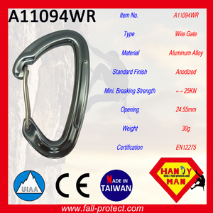 CE Gancho de escalada en roca Anodizado OEM ODM Deportes al aire libre 25KN Puerta de alambre Tipo D Mosquetón de aluminio - Product Image 2