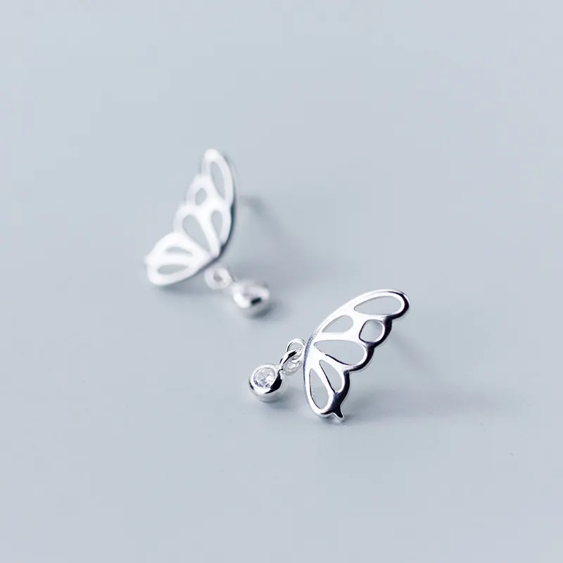 Fashion Women 925 Sterling Silver Hollow Butterfly Stud Earrings Jewelry