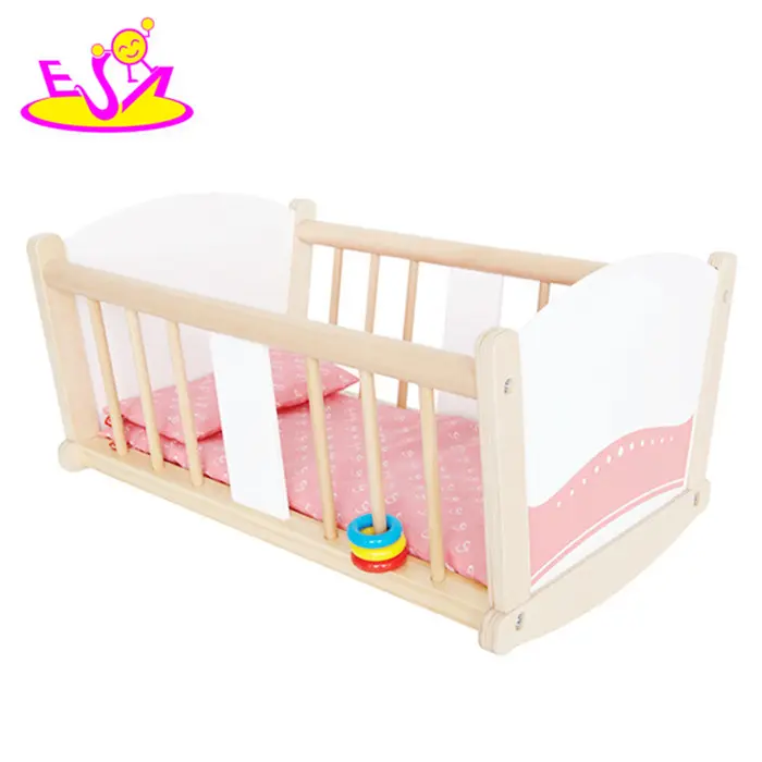 Migliore vendita Pretend gioca Bambola di Legno Letto di Legno/Legno A Dondolo Culla/di Legno del bambino bambola presepe W06B036