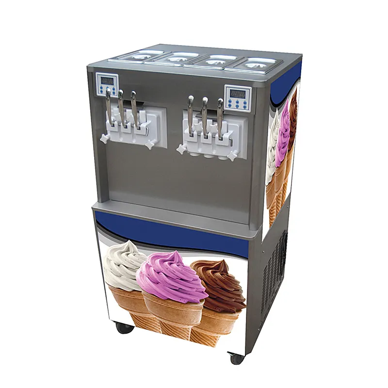 Sorvete hopper com refrigeração gravidade alimentação 65 litros por hora 6 sabor macio sorvete máquina profissional gelado congelado