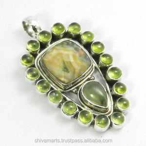 Colgante de Plata de Ley 925 hecho a mano con corazón de jaspe de océano, colgantes y dijes de joyería fina de plata preciosa múltiple Vintage - Product Image 2