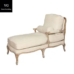 Classique Antique tissu canapé inclinable en bois chaise longue belle chaise de loisirs
