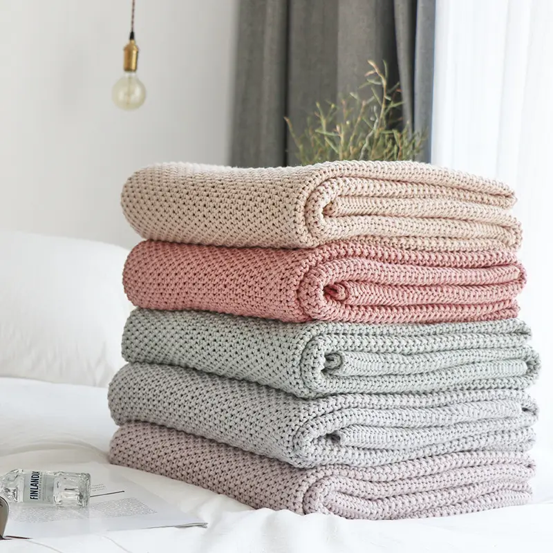 100% organische Baumwolle Hause Sofa Werfen Bett Gewichteten Decken Gestrickten Decke Baby Swaddle Decke