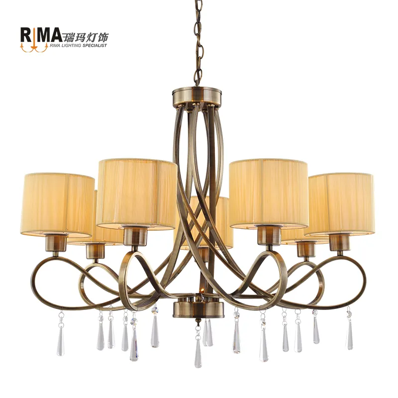 Hot sale design decoration Iron Antique Brass crystal chandelier chain pendant light for home