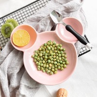Assiette en porcelaine en céramique pour enfants, assiette de dessin animé Mickey avec diviseur pour enfants