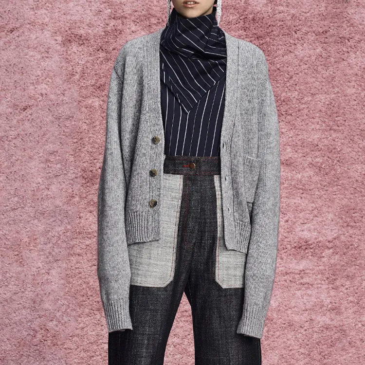Cardigan en laine gris pour femmes, pull de marque, Europe et états-unis