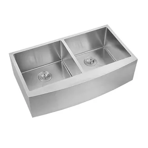 Rumah Apron Depan Undermount Double Bowl Bar Sudut Buatan Tangan Stainless Steel Dapur SS Wastafel Basin