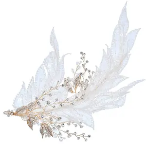 New Design Handmade Lace Crystal Bridesmaid Headdress Hair Accessories Bridal Flower Gold Leaf Headwear Headpiece For Women