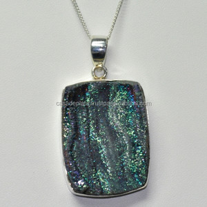 สร้อยคอ925เงินสเตอร์ลิง unisex พร้อมจี้น้ำแข็งสีเขียวอ่อนทำด้วยมือแฟชั่นอัญมณีชุบทอง - Product Image 4