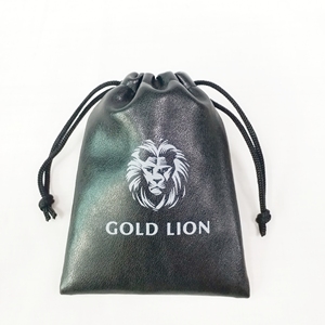 Drawstring Bag Black Small Jewelry PU Leather Pouch For Leather Box Packing