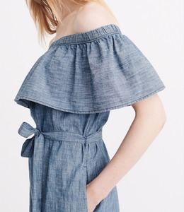 Pas cher chine gros chothing off <span class=keywords><strong>the</strong></span> shouler avec ruches bleu casual robe pour dames d'été avec ceinture 2017 - Product Image 6