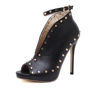 CSS342 Ultimo Modello Stivaletti Estivi da Donna <span class=keywords><strong>con</strong></span> <span class=keywords><strong>Tacco</strong></span> Alto, Punta Aperta <span class=keywords><strong>con</strong></span> Borchie e Cinturino alla Caviglia - Product Image 6
