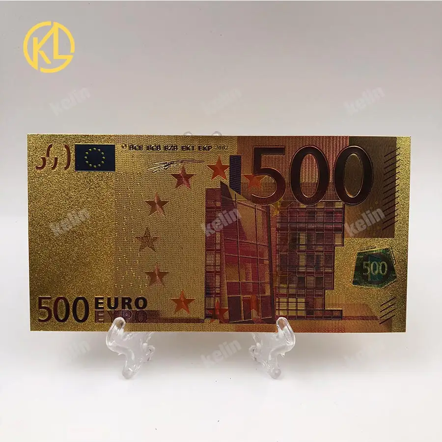 24K Goud Folie Euro 500 Bankbiljet Geld Voor Nieuwe Jaar Geschenken Geld Met Plastic Stand