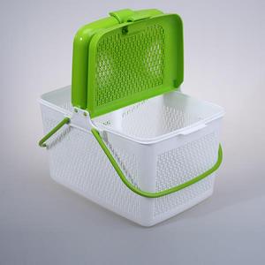 Rectangle Household Indoor and Outdoor Plastic Pinic Storage <strong>Basket</strong> With Lid Plastic <strong>Stackable</strong> <strong>Basket</strong> With Handle - Product Image 5