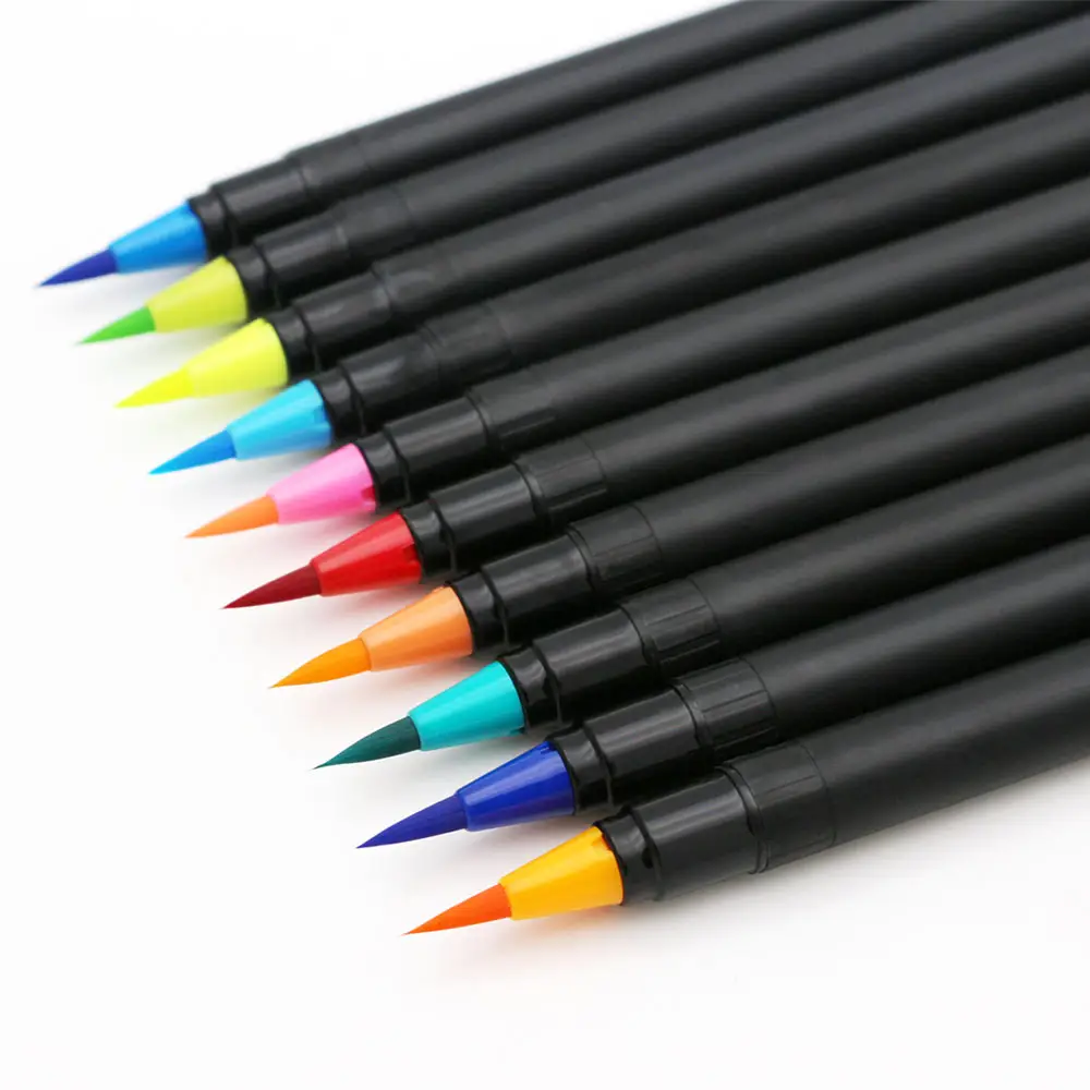 12Colors Watercolor Brush Marker Pens Water Coloring Brush、Color Nylon Real