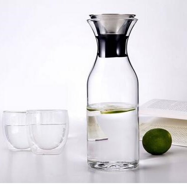 Haonai Hand mouth glass pitcher with lid and spout glass water carafe