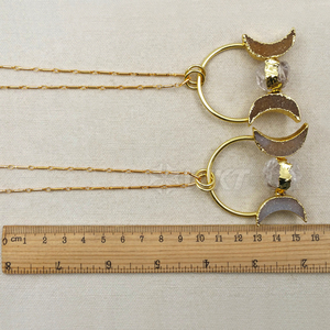 WT-N1075 WKT Wholesale Fashion Crescent Horn Drusy Ball Clear <strong>Crystal</strong> 24k <strong>Real</strong> Gold Plated Stick Chain <strong>Crystal</strong> Druzy Necklace - Product Image 5