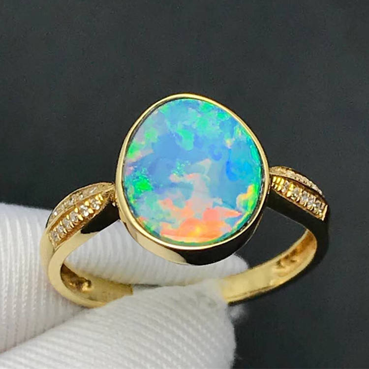 Bague en or jaune 18k, véritable pierre précieuse pour femmes