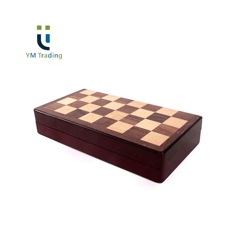 YUMING कस्टम शराब रंग शतरंज बॉक्स Varnished शतरंज खेल सेट कस्टम आकार लकड़ी शतरंज टुकड़े