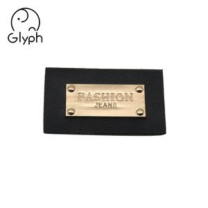 Custom Jeans Zwart Lederen <span class=keywords><strong>Patches</strong></span> Met Metalen Reliëf Logo Etiketten Voor Denim - Product Image 1