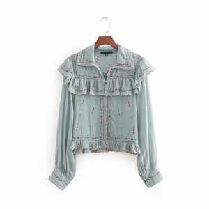 Chemisier brodé à manches longues pour femmes, vêtement féminin, style Vintage, nouvelle collection automne - Product Image 1