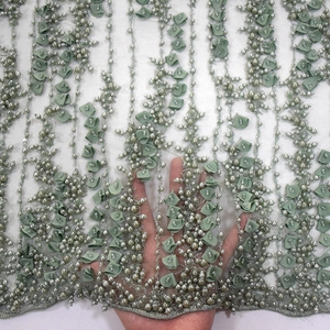2018 French Lace <strong>Fabric</strong> With Heavy Pearls Top End Quality Pure Handwork Beaded <strong>Net</strong> <strong>Fabric</strong> With 3d Flowers for Bridal HY0713-7 - Product Image 6