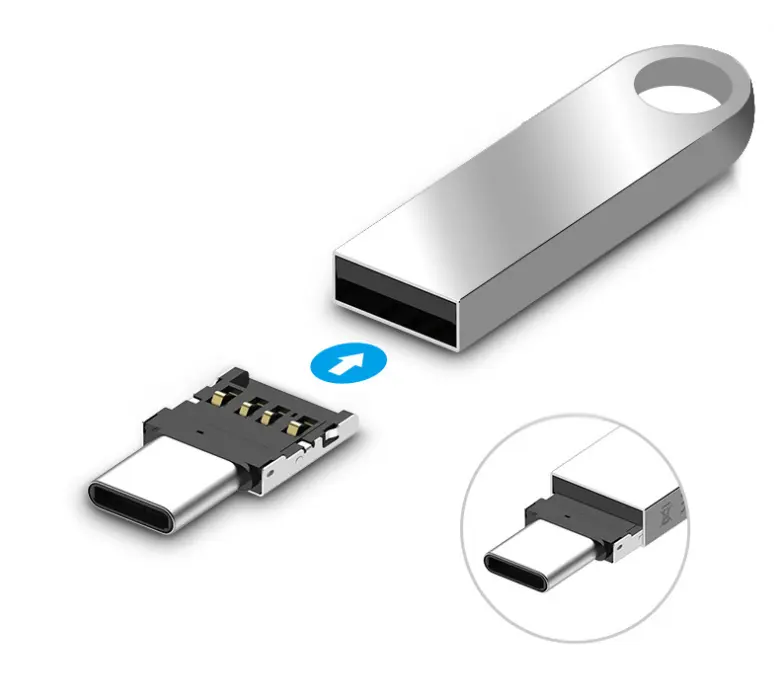 Mini adaptador tipo c USB-C otg, adaptador para conectar u-disk, teclado, mouse, tablet, alça de jogo, câmera