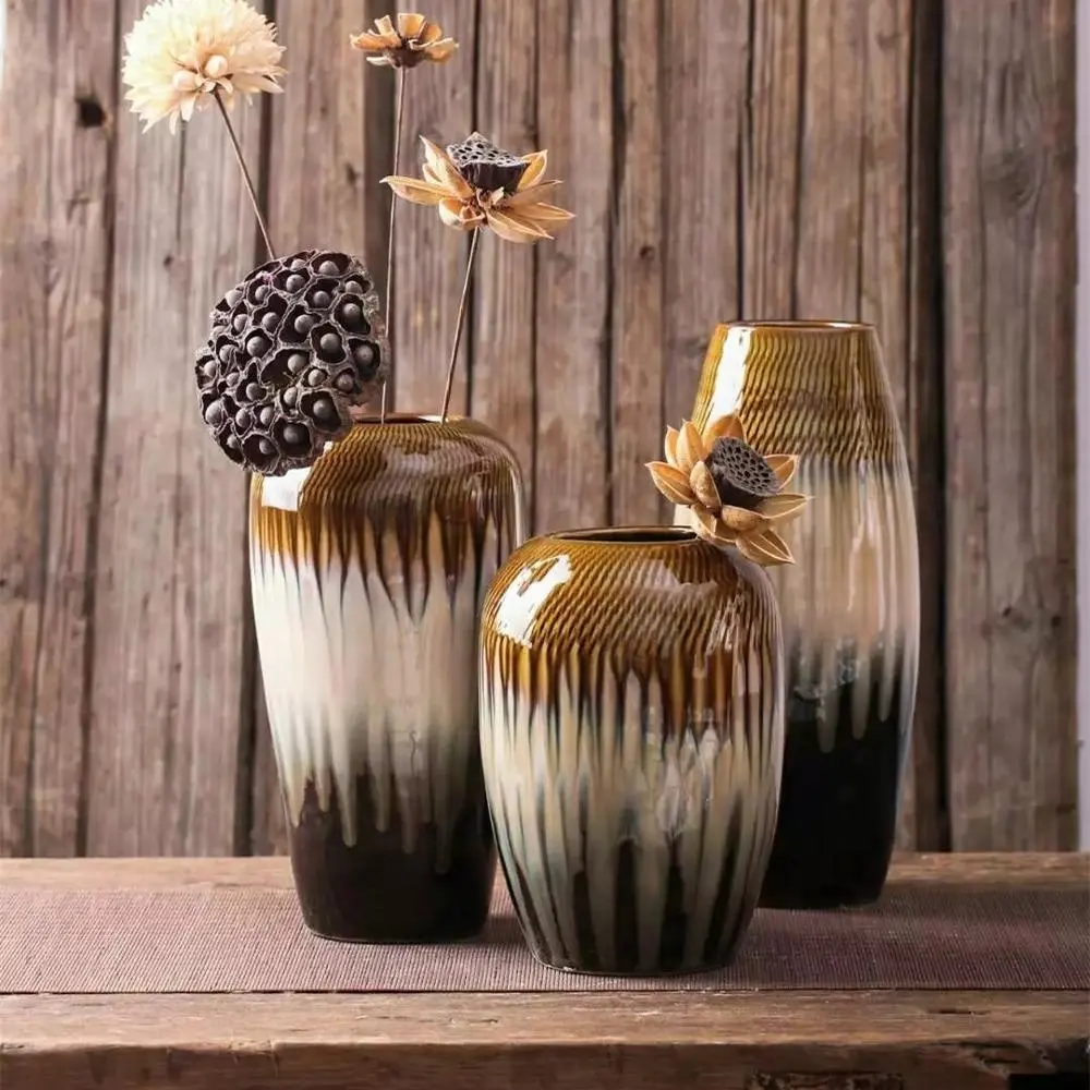European style retro hand engrave rough pottery ceramic flower vase