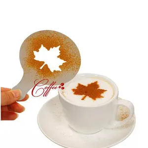 2021 16件/套塑料咖啡拿铁卡布奇诺咖啡师艺术模具/蛋糕掸子模板咖啡工具配件