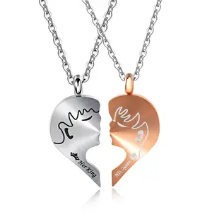 Her King His Queen Couple Necklace Set Half Heart Pendant Couples Necklace Best Gift Valentine's Day Love Theme