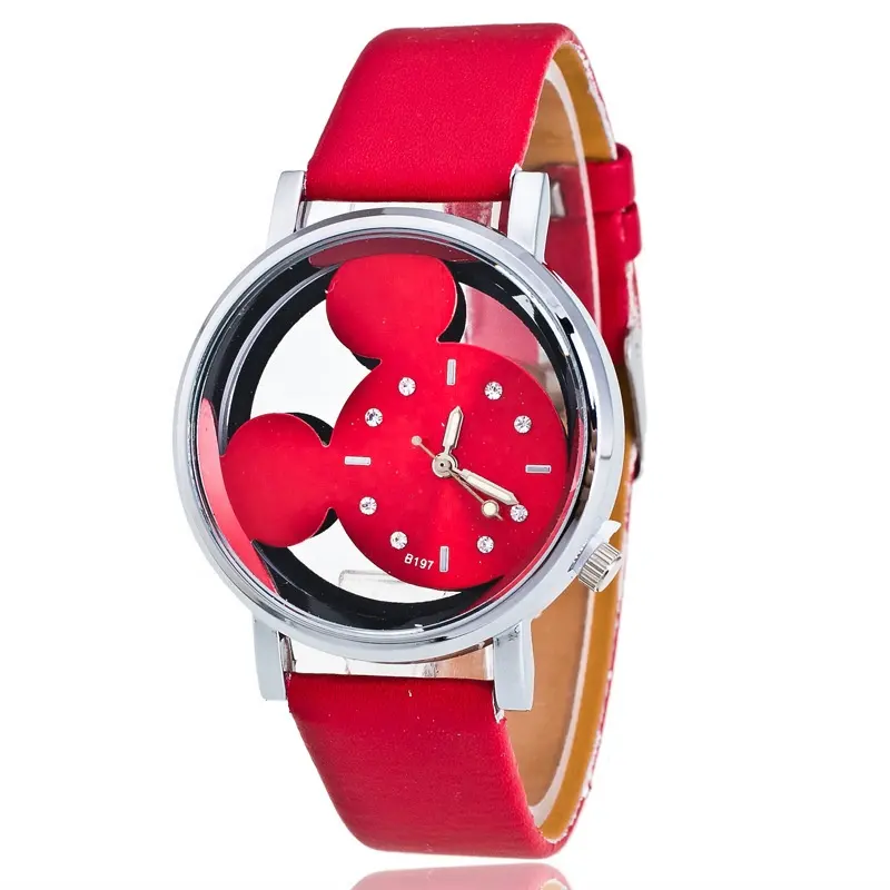 2023 montre femme venda quente relógio de couro infantil Mickey duplo oco estudante quartzo relógios LW047