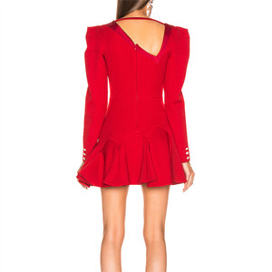 Increspato rosso elegante di seta del mini vestito del partito di ufficio donne abiti on-line - Product Image 2