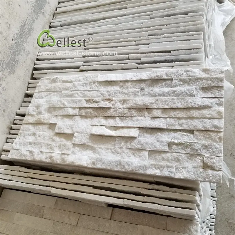 Saf beyaz kuvarsitli ledgestone kaplama taş duvar karosu yığılmış taş