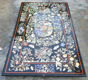 Noir Marqueterie De Marbre À Manger Table Top - Product Image 1