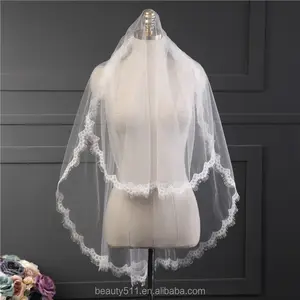 Baskılı dantel desen ile sıcak satış kısa şık gelinlik düğün veils moda kısa tül düğün gelin Veils HL33