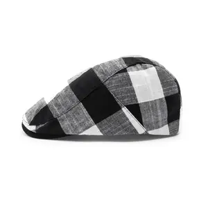 Thời Trang Thiết Kế Cotton Linen Tùy Chỉnh Cổ Điển Kiểm Tra Ivy Hat Newsboy Cap Cho Nam Giới