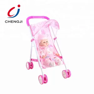 Children Eco-friendly Kids Pretend Play Pink Baby Girl Doll Stroller Toy With Music Dolls