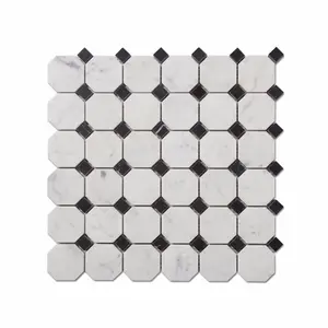 Hot Selling Polished Bianco Carrara And Nero Marquina Octagon Wall Marble Mosaic