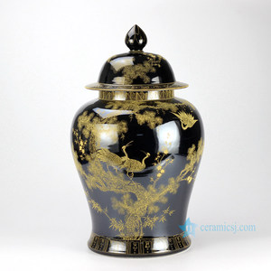 <span class=keywords><strong>Grand</strong></span> pot à gingembre en porcelaine peint à la main avec un motif de grue dorée sur fond noir <span class=keywords><strong>miroir</strong></span> RYLW15 - Product Image 2