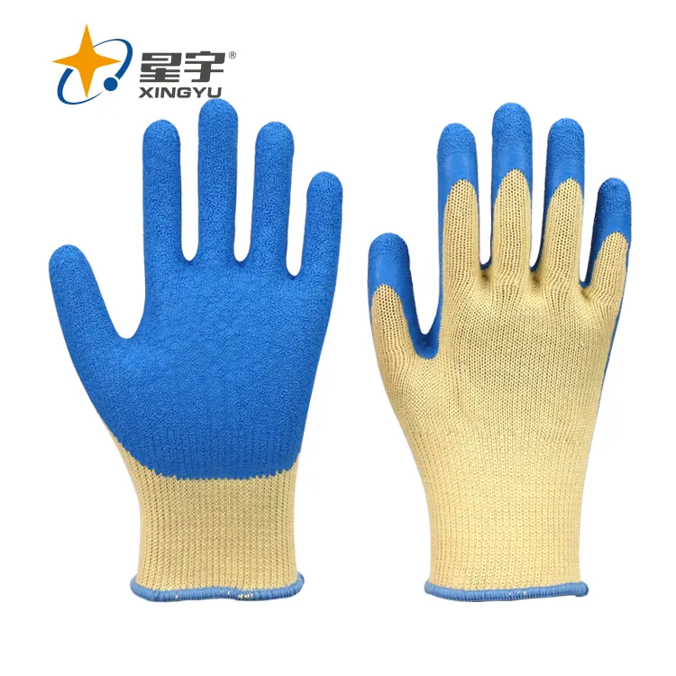 Rubber Gloves Xingyu 10G Shell Homemade Blue Latex Coated Crinkle Safety Work Gloves Personal Protective Equipment